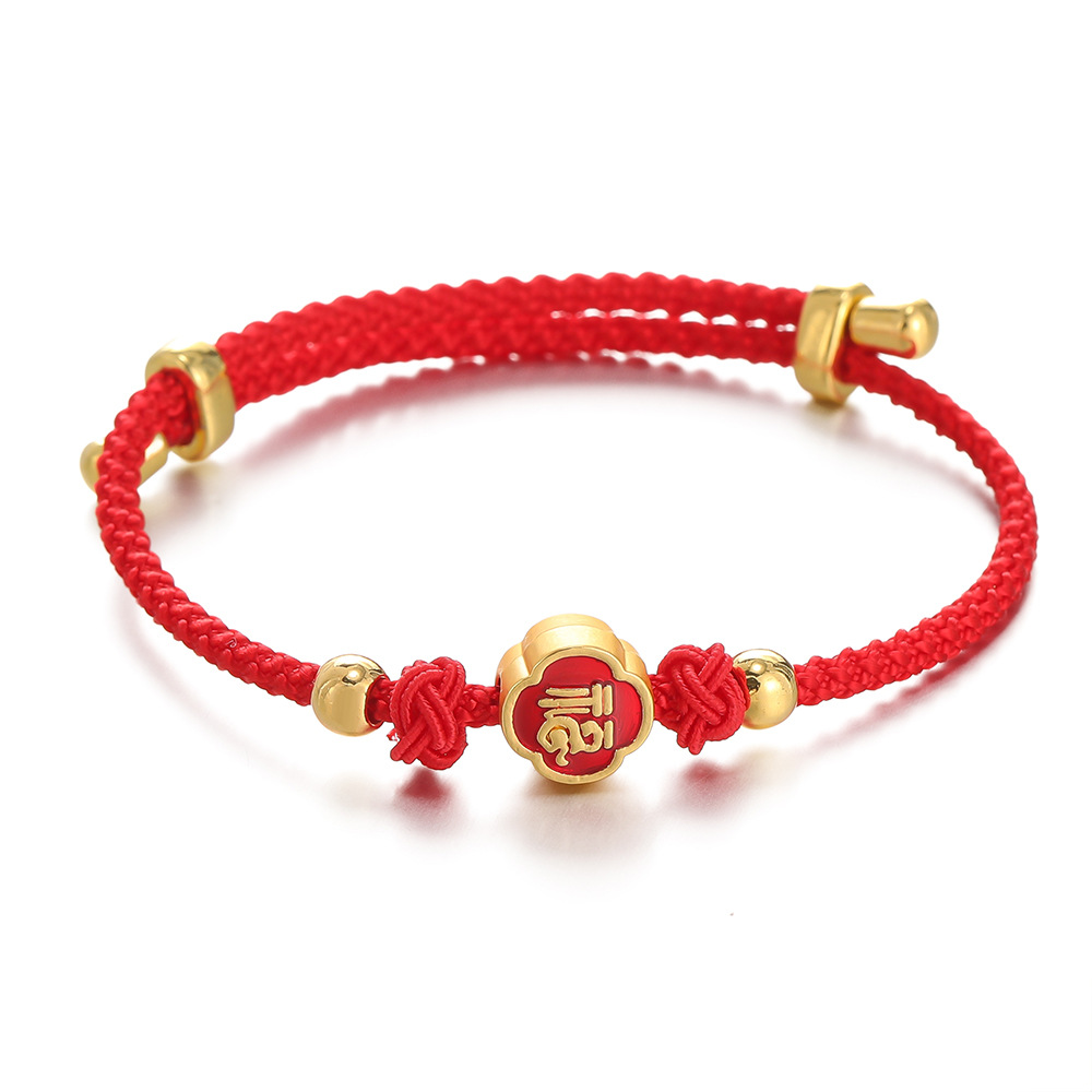 2024 dragón año rojo pulsera tejida oro suerte Zodiaco dragón nacimiento año nuevo chino pequeño regalo pulsera cuerda