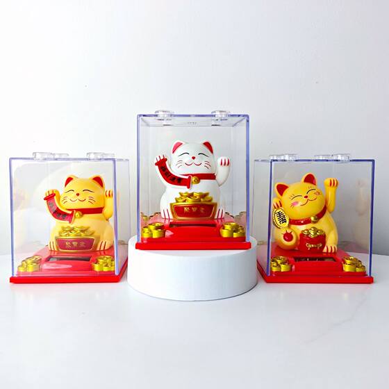Medium solar wave lucky cat 3 inch lucky cat decorations annual store opening housewarming desktop ornaments