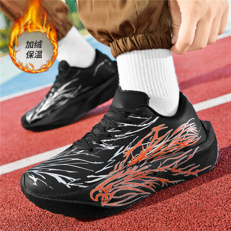 跨境爆款冬季加绒棉鞋皮面跑鞋男学生训练鞋跑步鞋锻炼体育运动鞋