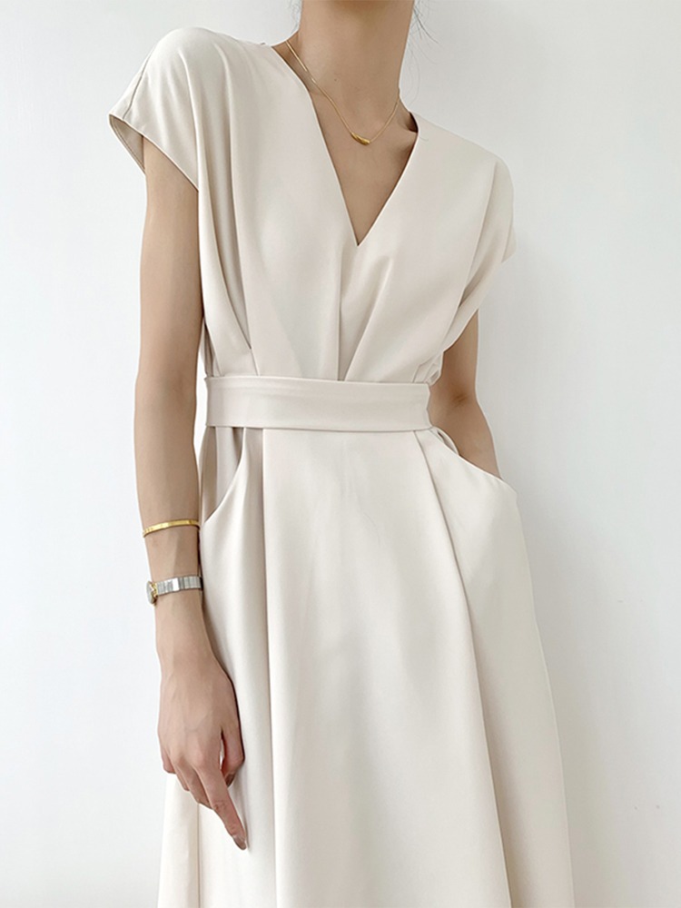 H23284法式复古收腰白色衬衫连衣裙御姐轻熟风高端气质长裙夏季