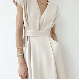 H23284法式复古收腰白色衬衫连衣裙御姐轻熟风高端气质长裙夏季