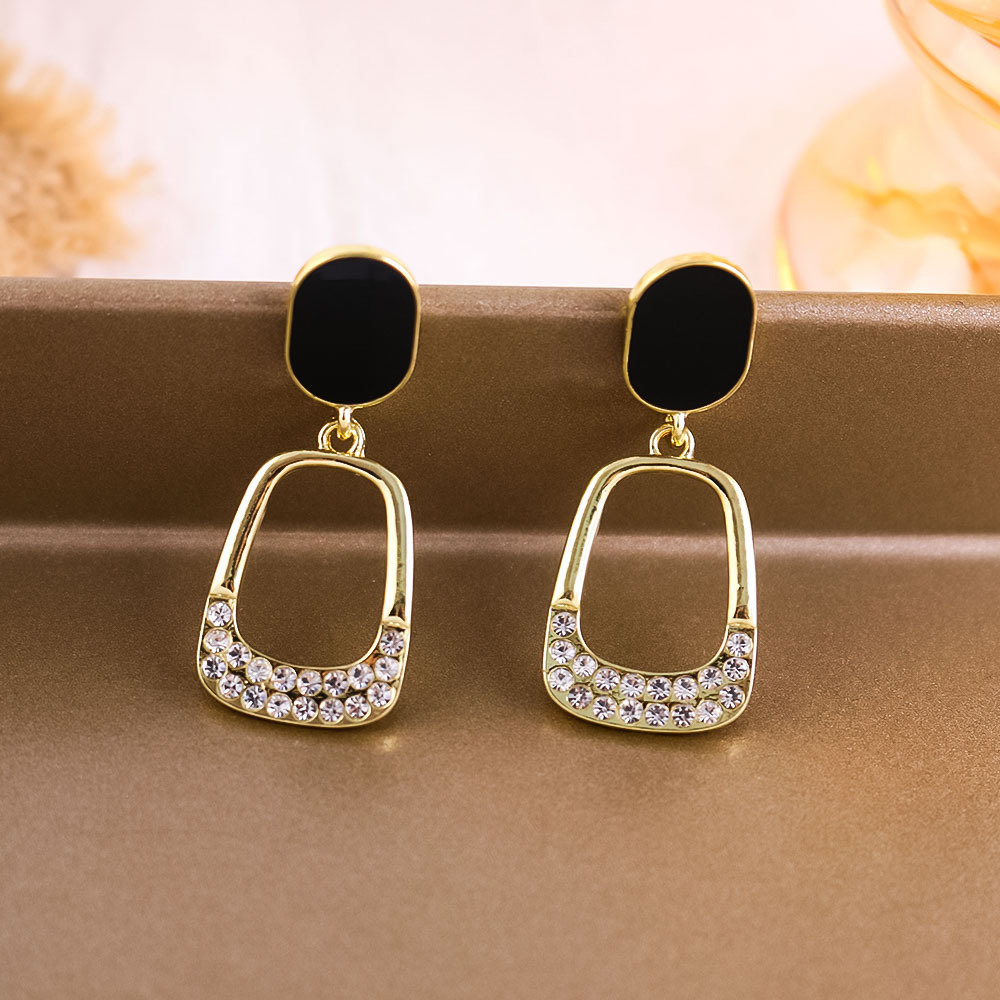 57#Geometric diamond square earrings