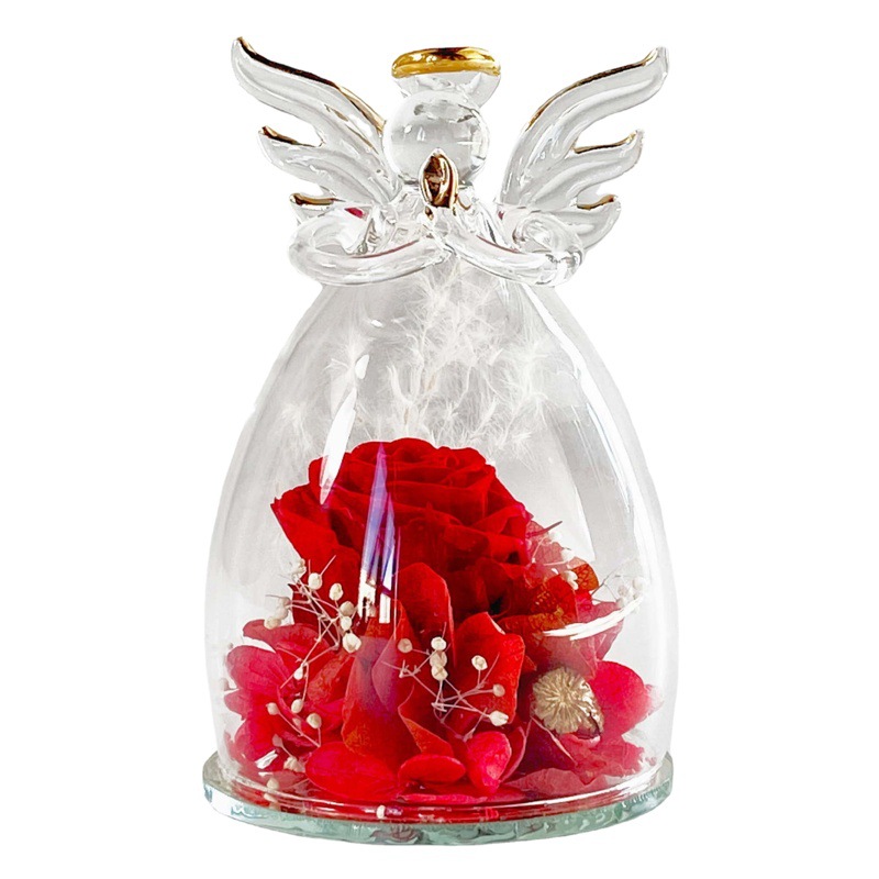 Comercio exterior Ángel flor eterna al por mayor Rosa cubierta de vidrio hecho a mano Amazon cumpleaños Día DE LA MADRE Día de San Valentín regalo