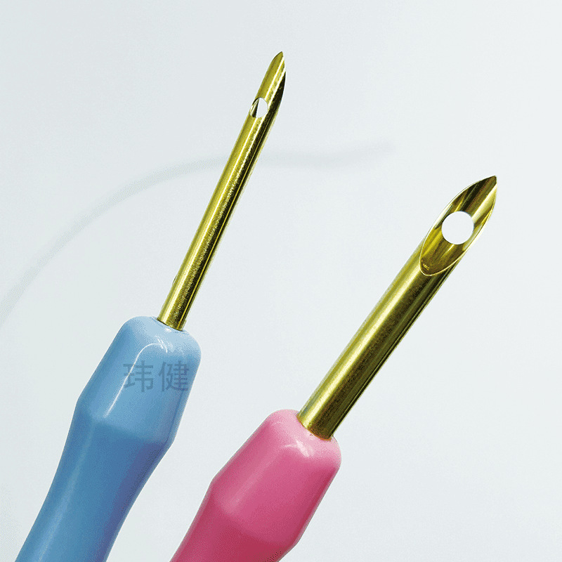 家用戳戳绣针钩织针塑料手柄35#50#镀金头戳笔带穿线器粗毛线用