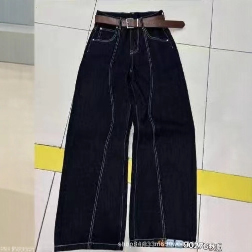美式复古阔腿弯刀牛仔裤男女宽松直筒宽松休闲长裤子潮牌高端