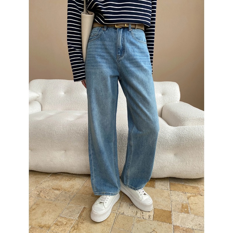 司南法式经典天丝莱赛尔水洗高腰窄版显腿直显瘦牛仔裤