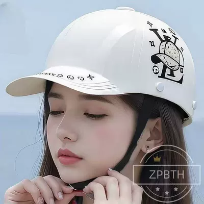 Breathable, All-Season Baseball Cap, Universal Motorcycle – Motosiklet kaskı (dəbilqə) - one-size-fits-all-new-style-peaked-cap-off-white-v-flower-built-in-small-sunglasses