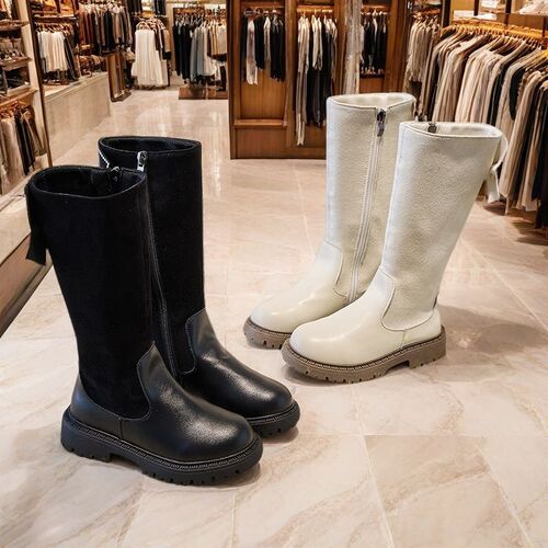 Kids' Mid-to-High Cut Boots, Fleece Lining, 2025 Autumn/Winter Collection: Comfortable, Versatile, Fashionable, and Minimalist Style Boots for Girls