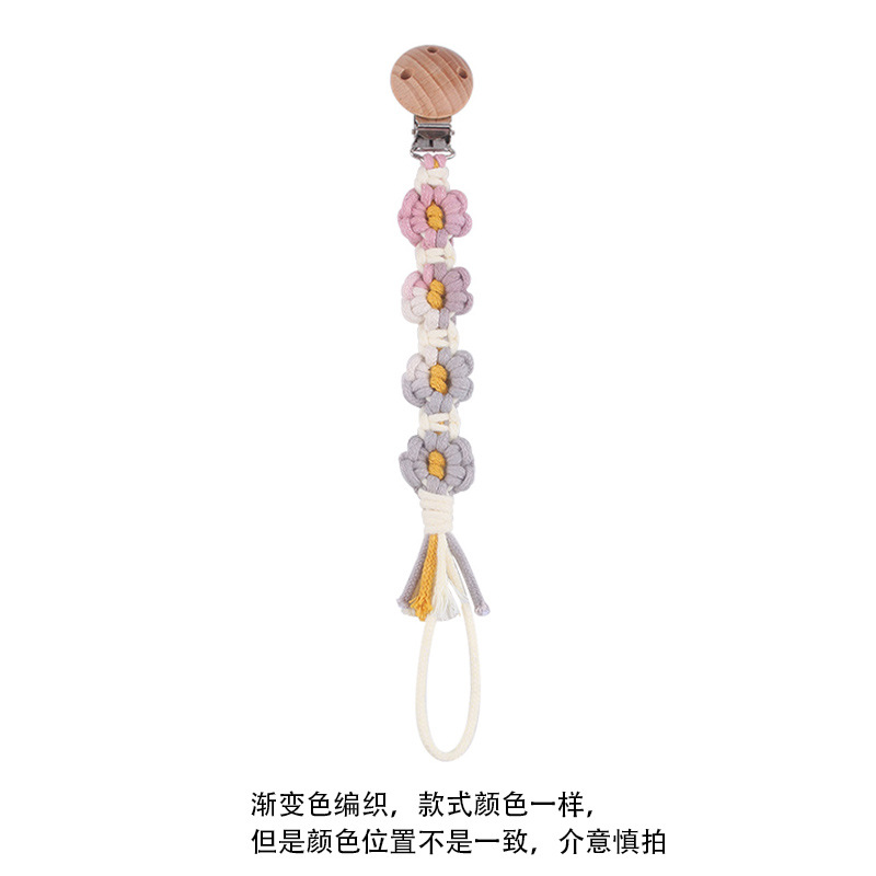 Productos para bebés Clip de chupete de haya Creativo Tejido a mano Estilo pastoral Cadena de chupete de margarita de color