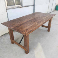 民宿复古实木桌子 实木折叠餐桌 户外宴会可折叠实木桌腿大长桌子