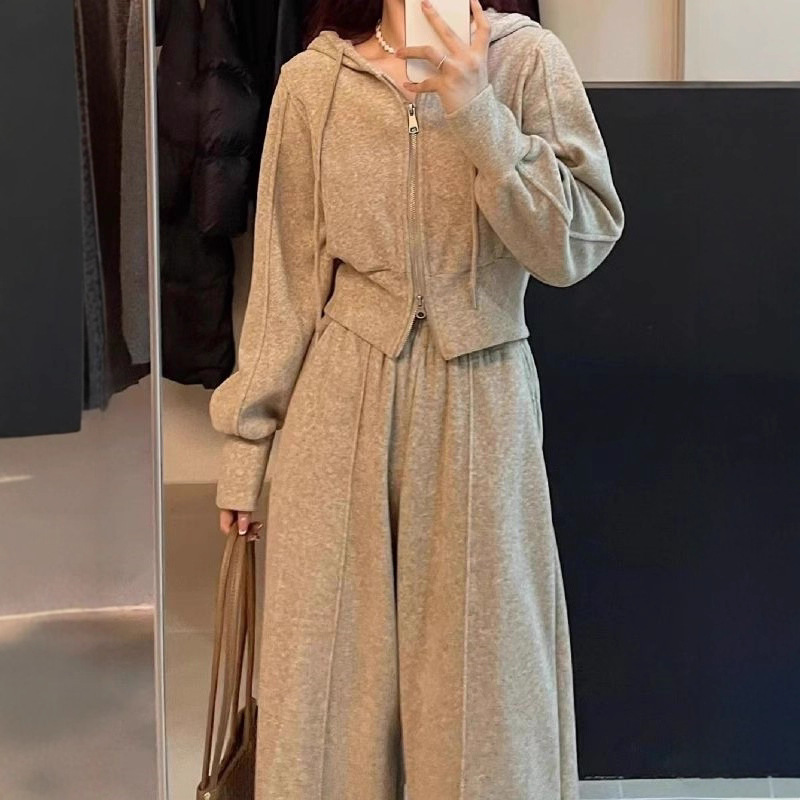 Plus-Size Women's Loose Cardigan Autumn Casual Sports Cashmere Suit Korean Style Two-Piece Set for Fat Women 120kg