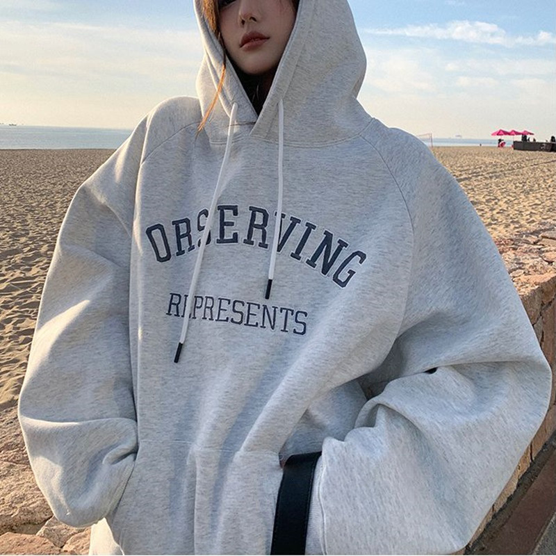 Velvet Thickeneded Hooded Sweatshirt for Female Students Couple Wear Bf Style Loose Long-Sleeved Bottoming Shirt Large Size Outwear Top for Women