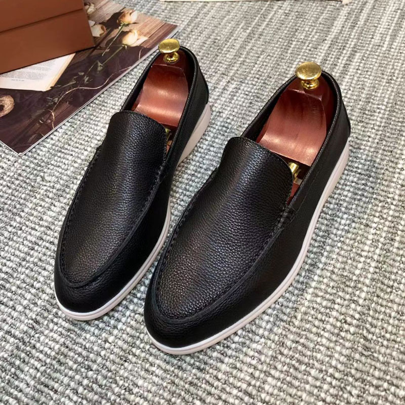 Mocasines de cuero genuino para hombre, mocasines de estilo británico, cómodos zapatos planos sin cordones para parejas, pedidos originales de comercio exterior