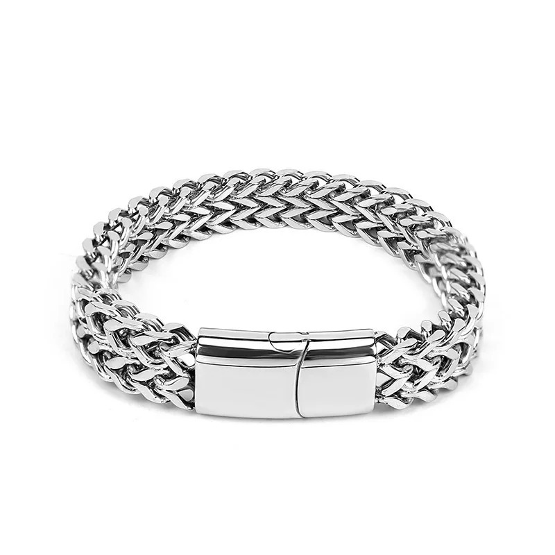 Hip Hop Stainless Steel Double Layer Magnetic Clasp Bracelet Positive Negative Chain Style Woven Fine Polished Jewelry For Stacking_voghion.com