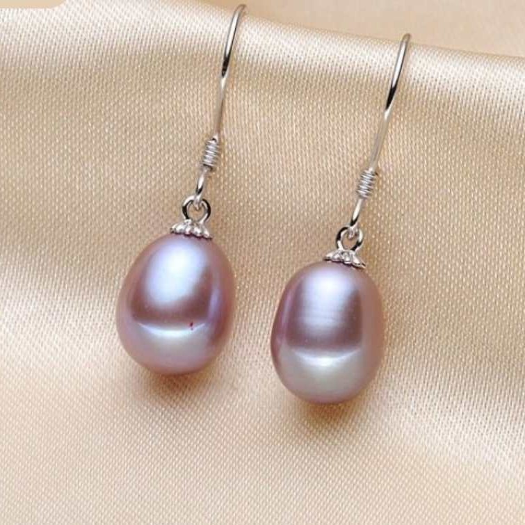 S925 Sterling Silver Natural Freshwater Pearl Earrings Water Drop Oval Simple Classic Versatile Earrings Women's Jewelry