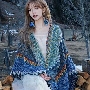 Yunnan Travel Vacation Wear Ethnic Style Shawl Women's Spring and Summer Wear Long Vintage Cape Tassel Cape Scarf