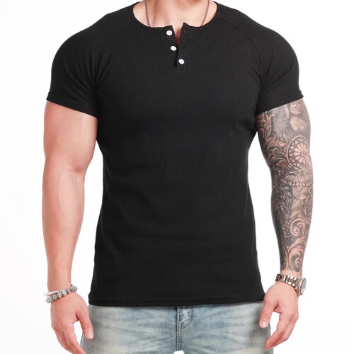 American Henry shirt short-sleeved men's tights round collar fitness casual quick-drying solid color stretch figure-fitting blouse T-shirt