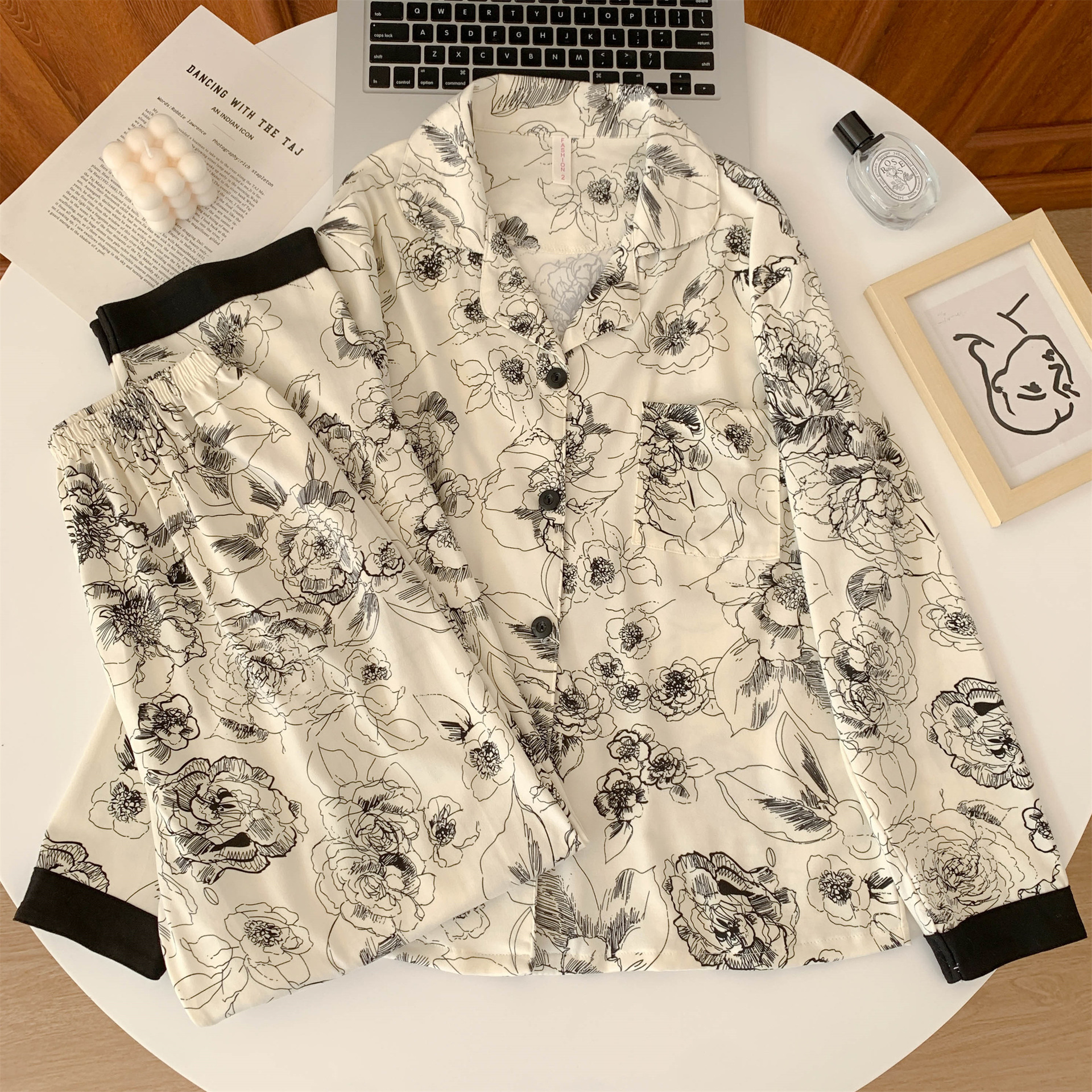 Algodón al por mayor transfronterizo otoño y invierno 180 gramos con solapa pajamas caseros cardigans pantalones de manga larga lindos sueltos