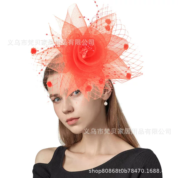 Cross-border Amazon Explosions Women's Mesh Gauze European and American New Beauty Headwear Horse Racing Festival Decorative Head Flower Retro Veil Topper