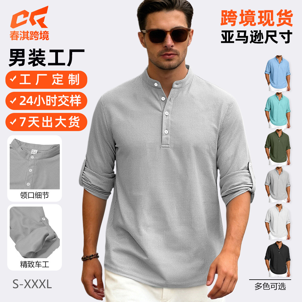 Europa y Estados Unidos transfronterizos TK estación independiente hombre polo de manga larga botón transpirable de verano casualidad camiseta de polo a cuadrillas