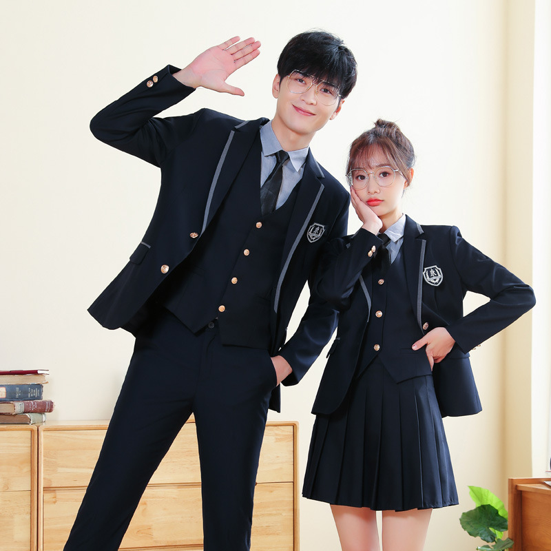 Long Sleeve British Style Academic Style JK Plaid Fashion Pleated Skirt Student Class Clothes Spring Student Suit Women's Suit