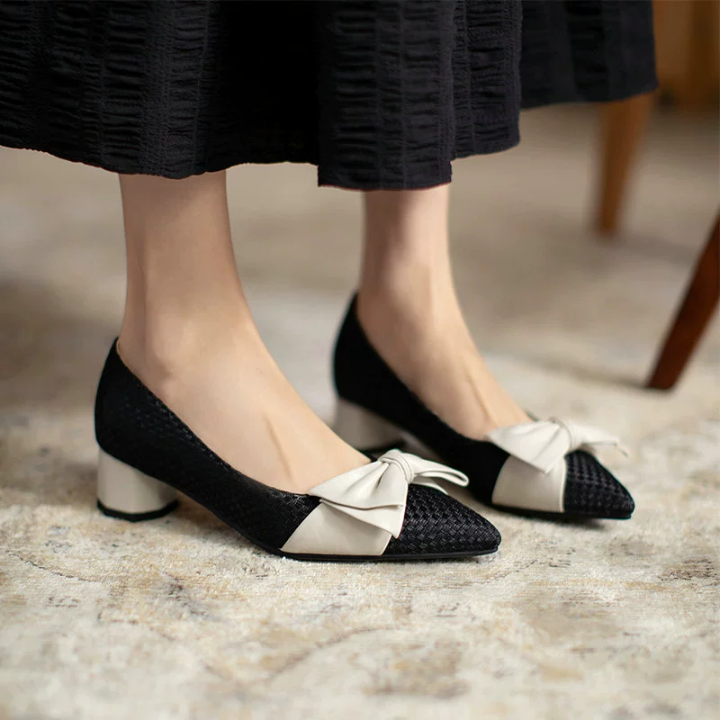 Universal footwear pointy toe with bow, plus size