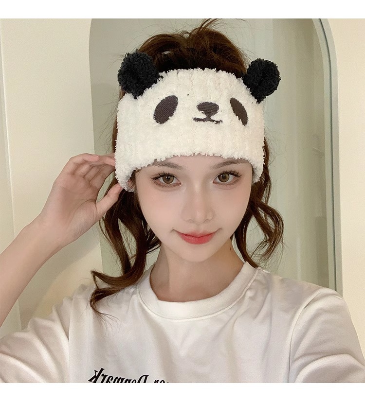 Fascia panda in peluche per lavaggio viso accessorio capelli donna_voghion.com
