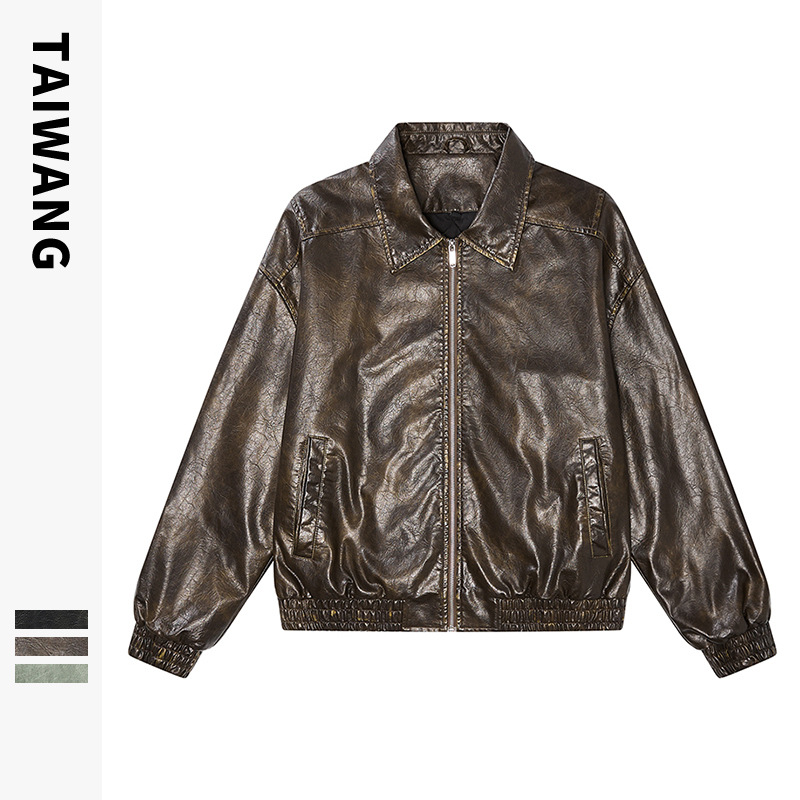 Men's Clothing Retro Lapel Leather Jacket Men's Autumn and Winter New Loose Casual Coat_voghion.com