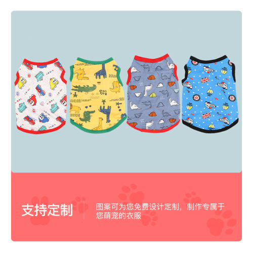 Ready-to-ship wholesale universal dog and pet vests with cartoon prints—cat clothing for puppies, small dogs, and pets