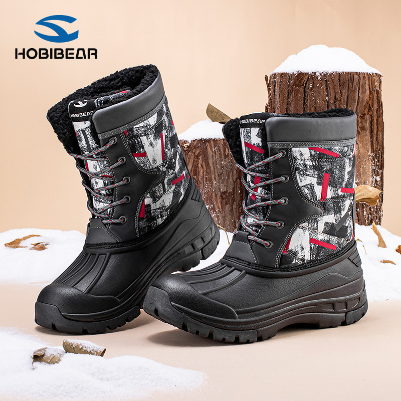 Habbear botas de nieve para niños botas de algodón forradas de lana botas de algodón de media pantorrilla botas de algodón de estilo de comercio exterior cálido entrega de una sola pieza