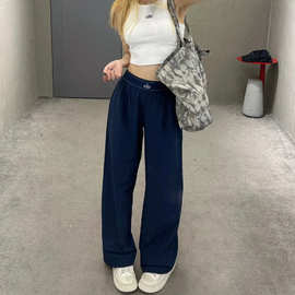 夏季alo神裤薄款宽松休闲直筒瑜伽运动长裤阔腿裤松紧腰速干裤子