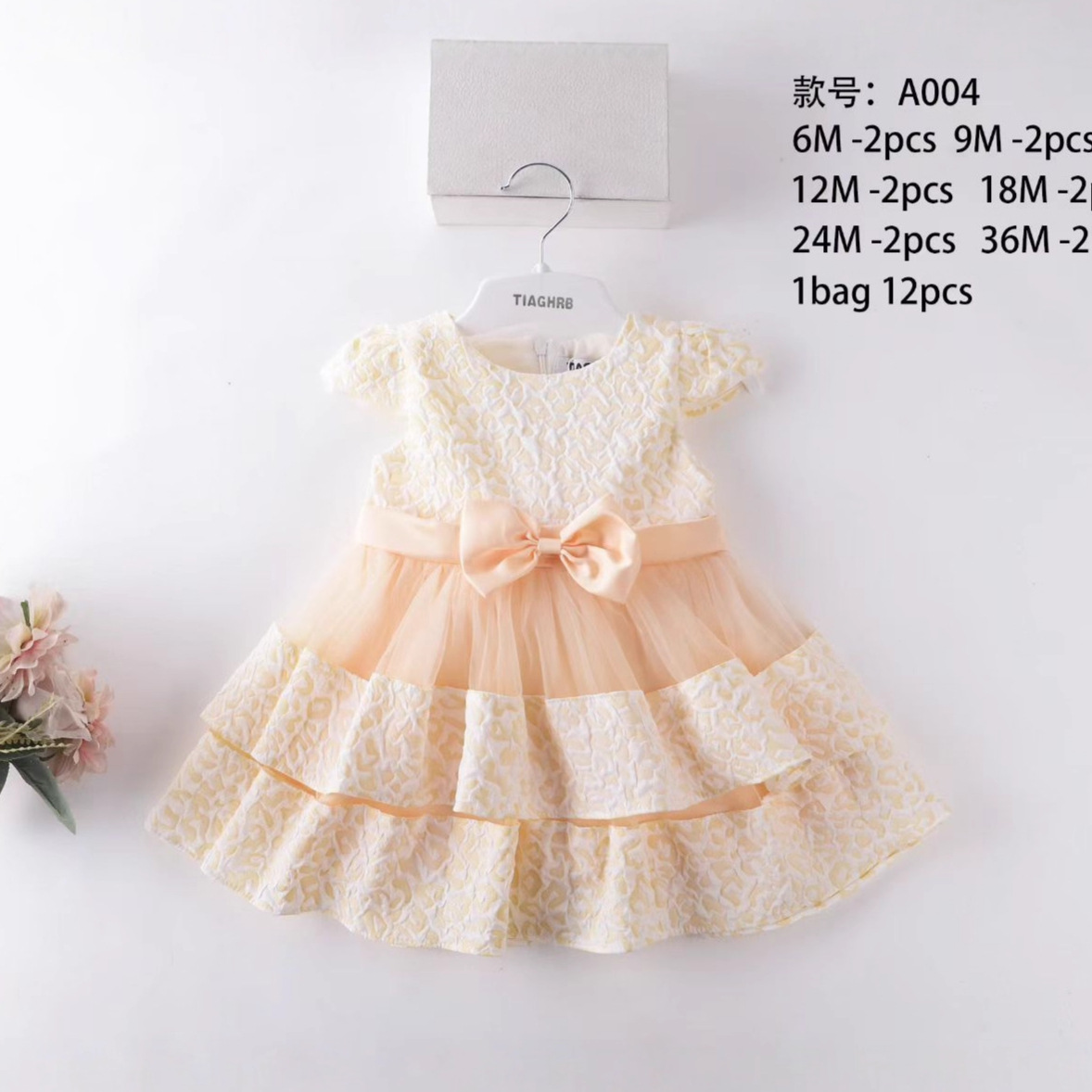 Vestido de Princesa para Bebé de Algodón y Malla, Plisado, Con Lazo image 5
