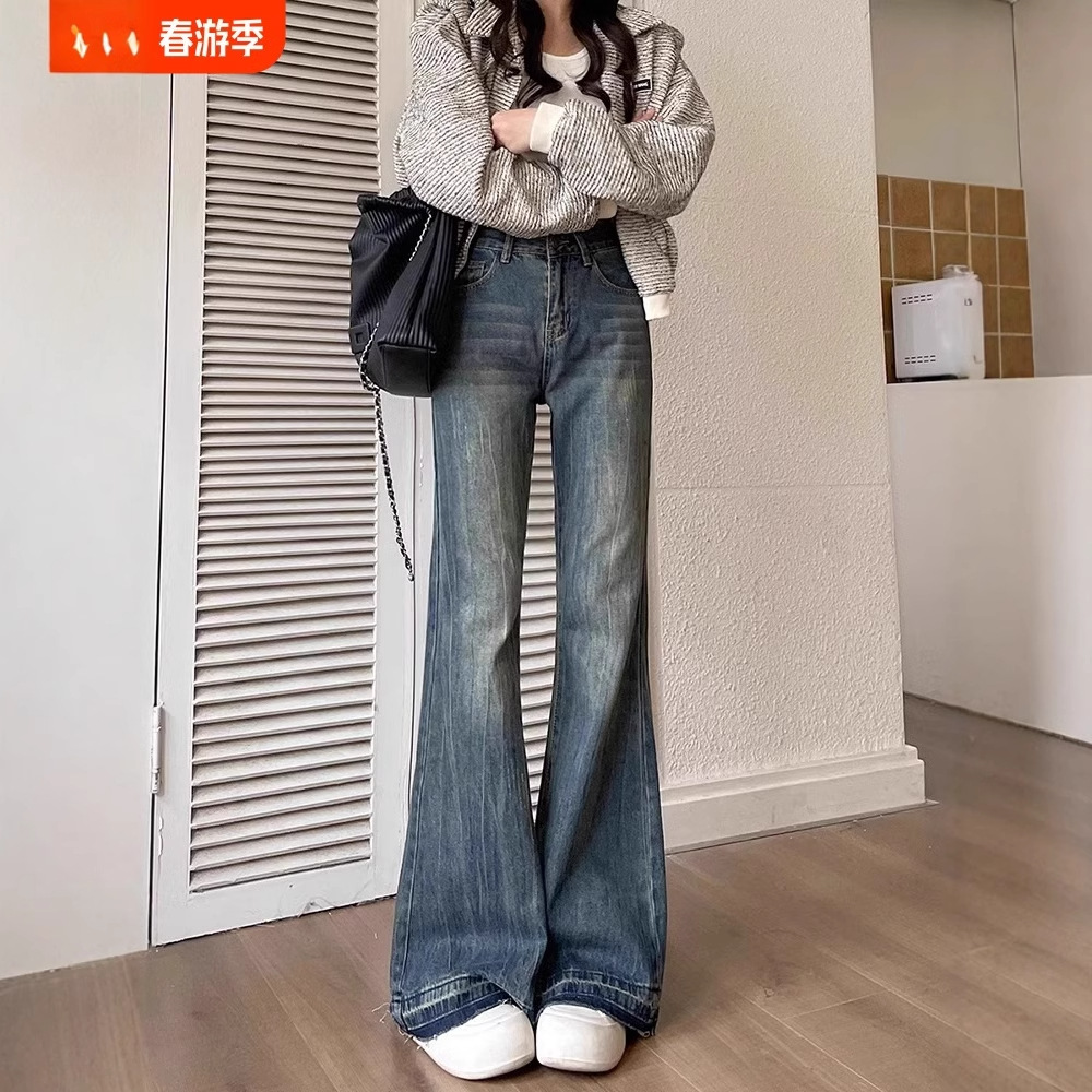 Loose Fit High-Waisted Flared Jeans for Women, Spring and Autumn 2025 New Style, Petite Straight-Leg Wide-Leg Jeans