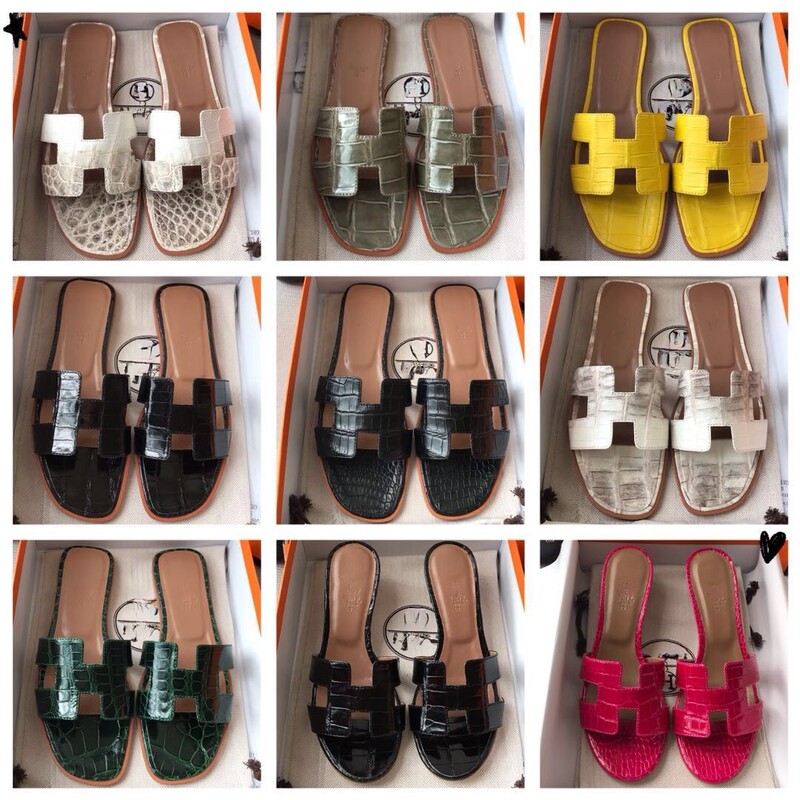 High-quality H crocodile leather flat sandals with a 4.5cm thick heel, genuine leather sole, handmade for women, Oran style