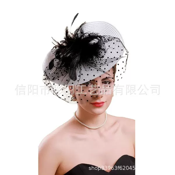 Bride's Vintage Feather Headpiece, Mysterious Veil Hair Accessory, British Style, for Socialite Parties, Balls, and Runway Shows