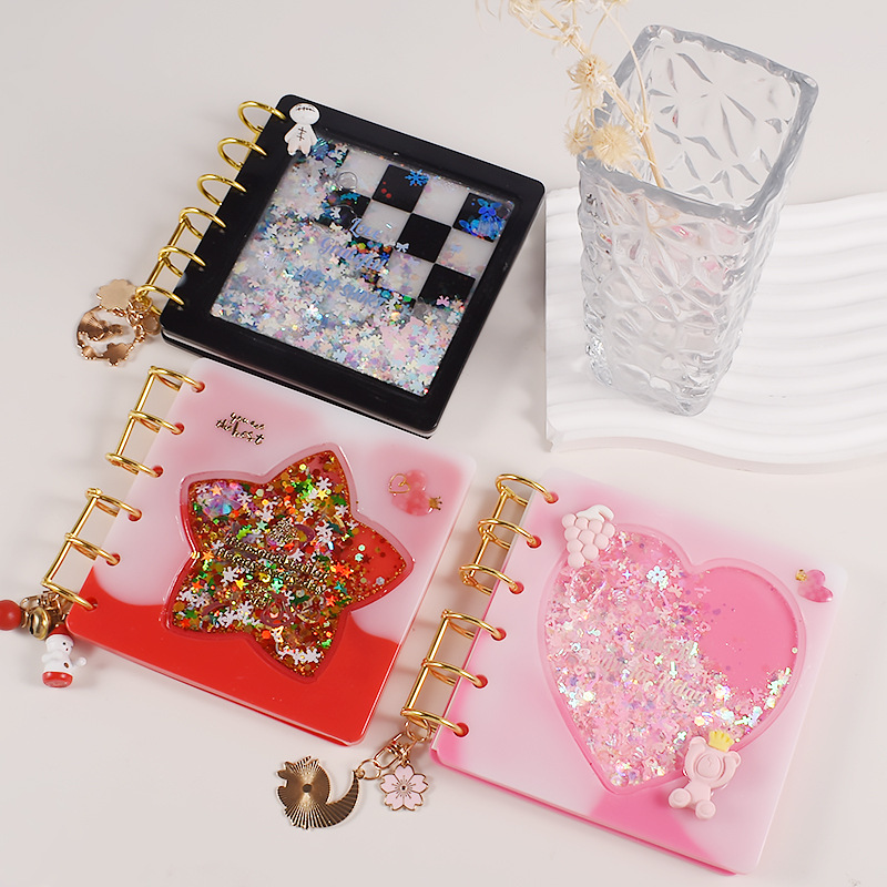 Cristal epoxi Quicksand cuaderno molde Quicksand estrella amor tablero de tablero rejilla cuaderno de silicona libre de sello de molienda