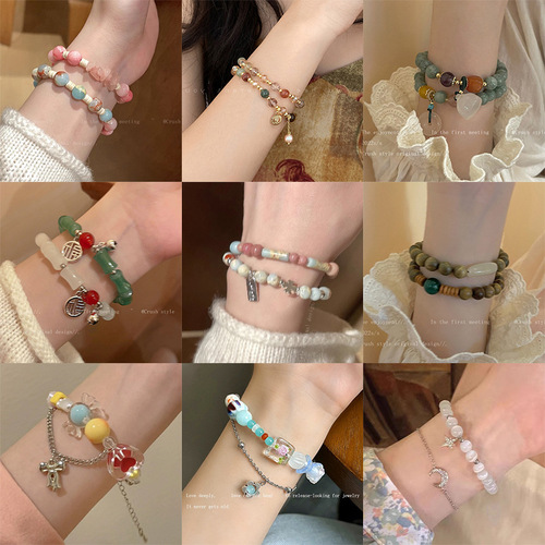 New Chinese style handmade crystal beaded bracelets, feminine and high-end, couple besties bracelets, dopamine bracelets wholesale