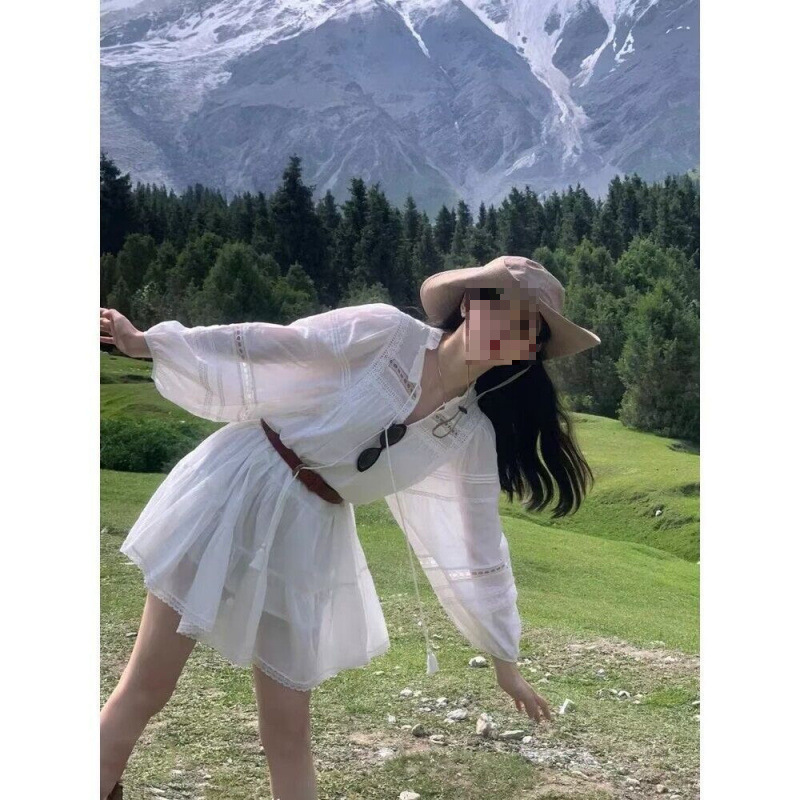 云南新疆西双版纳草原旅游拍照穿搭连衣裙女民族度假沙滩短裙春夏|undefined