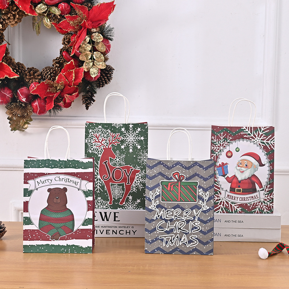 圣诞节牛皮纸袋卡通麋鹿款手提袋圣诞老人礼品包装袋大容量打包袋