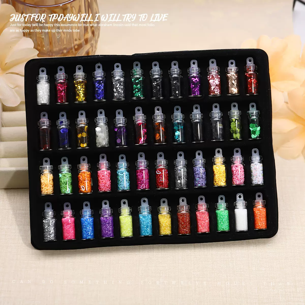48色玻璃瓶闪粉星星套装美甲饰品 珍珠DIY配饰指甲亮片贴美甲亮片