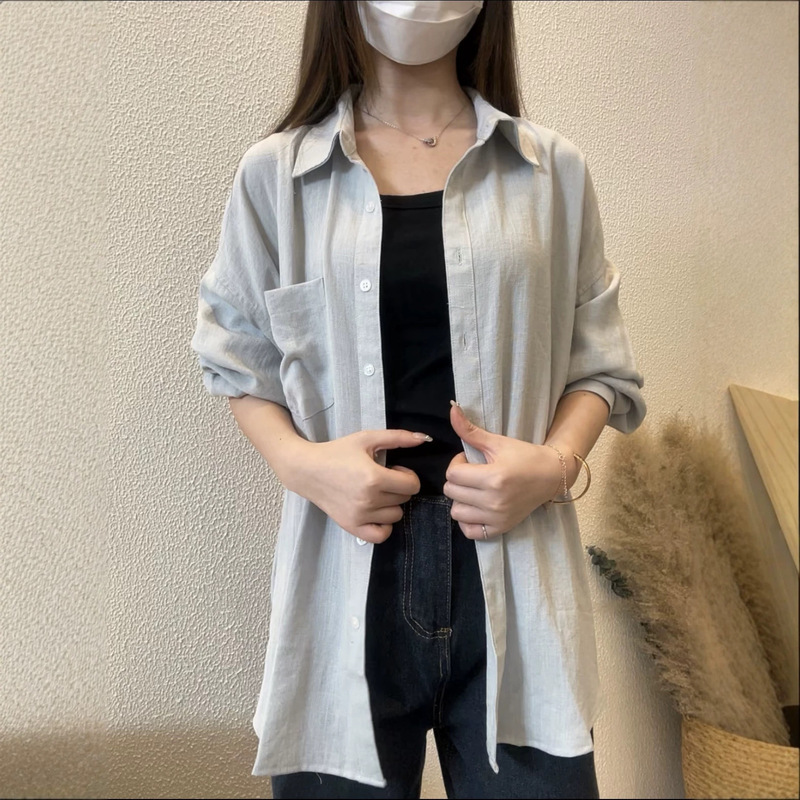 Loose Linen Shirt Sun Protection Coat for Women 2026 Summer New Style Casual Slimming Commuting Top Sunscreen Jacket Loose Linen Shirt Sun Protection Coat for Women 2026 Summer New Style Casual Slimming Commuting Top Sunscreen Jacket