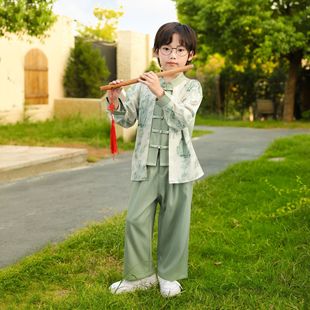 New Chinese Style Collar Guofeng Boy's Vest suit Buckle Hanfu Handsome Fashionable Children's Wear Retro Children's Tang Suit