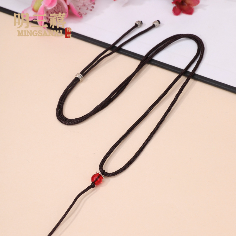 Add red agate beads coffee color rope