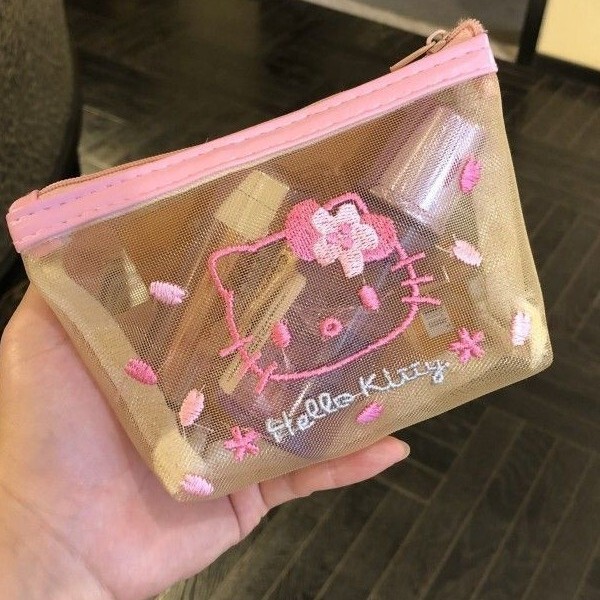 Summer Mesh Waterproof Bag Kt Cat Makeup Bag Menstrual Storage Bag Coin Purse Mesh Embroidery Zipper Bag Ins Style Summer Mesh Waterproof Bag Kt Cat Makeup Bag Menstrual Storage Bag Coin Purse Mesh Embroidery Zipper Bag Ins Style