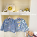 2022新款韩版洋气男童中小儿童宝宝童装满印卡通蓝色牛仔外套C019