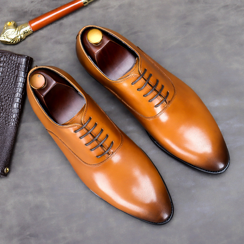 【】Zapatos de cuero genuino de primera capa de piel de vaca para hombre, zapatos formales de hombre hechos a mano con cordones y punta baja, exclusivamente para ventas transfronterizas. image 5