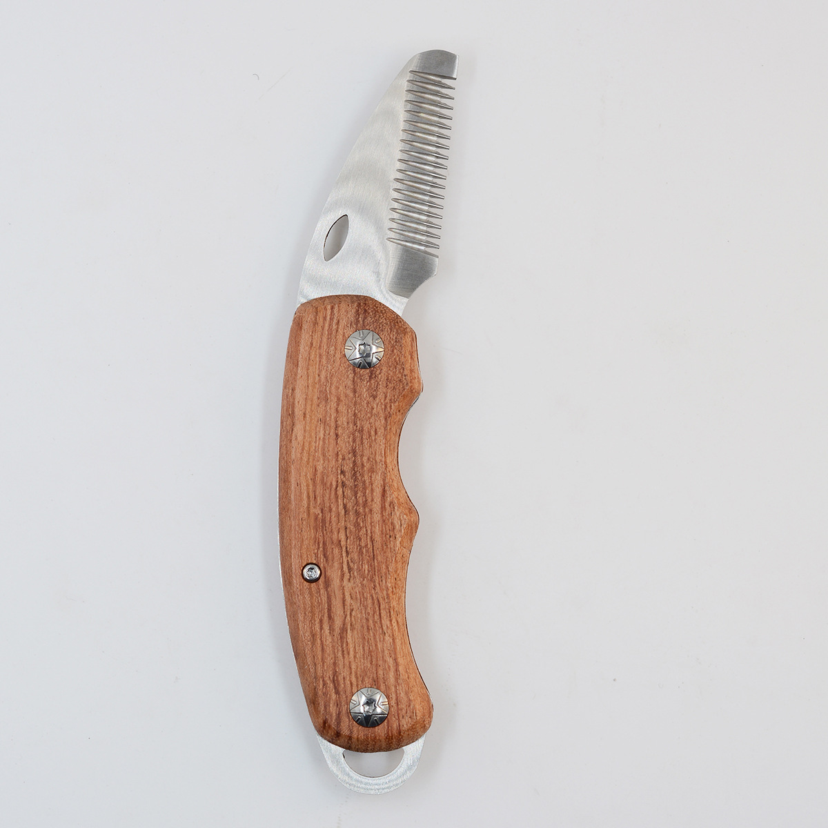 Cuchillo de extracción de pelo con dientes oblicuos (cuchillo de mano derecha plegable)