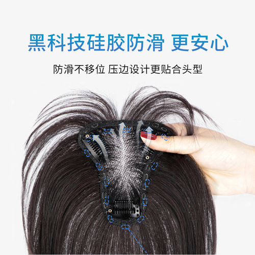 Ultra-thin hand-woven Swiss mesh wig piece Xuchang manufacturer wholesale real hair wig women's head cover white hair replacement piece