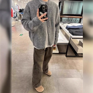 跨境毛针织开衫外套男春秋款拉链毛衣慵懒高级感短款cleanfit上衣