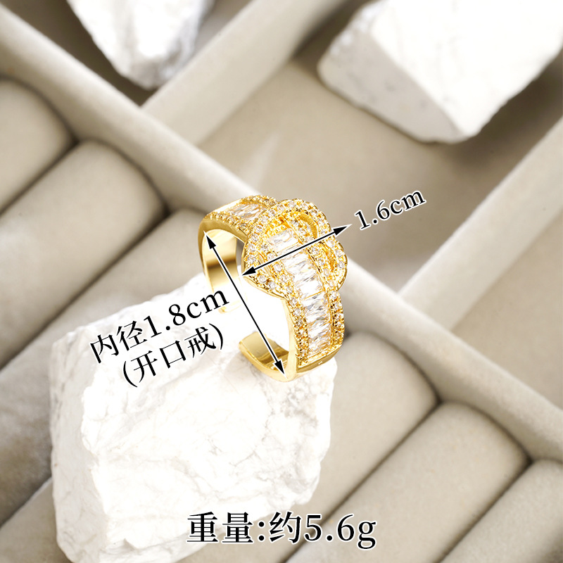 Pulsera con hebilla de 18k de galvanoplastia de oro de arena antigua, anillo de apertura de circonio con incrustaciones de amor de nicho, joyería de mano transfronteriza de sentido avanzado